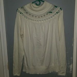 Boston Proper Sweater White Turtle Neck Large
